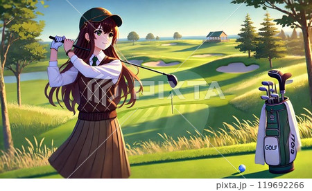 ゴルフをする美少女 119692266