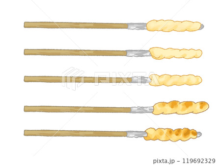 焼く前の棒パン、少し焼き色がついた状態の棒パン 手描きタッチイラストセット 焼く前の棒パン、少し焼き色がついた状態の棒パン 手描きタッチイラストセット 119692329