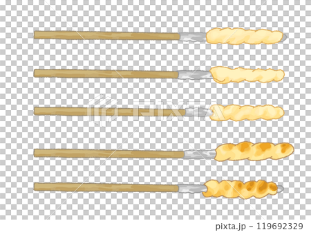 Bread sticks before baking and slightly browned bread sticks - hand-drawn illustration set 119692329
