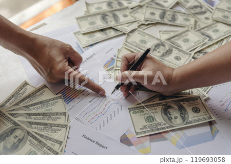 Close up hands giving money bribe payment. Hands holding dollar bill bribery financial economy business people. Business people corrupt illegal settlements try to pay graft. Corruption bribe concept 119693058