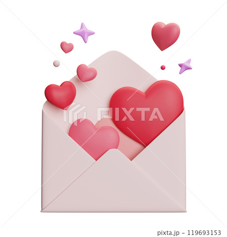 Hearts pouring out of letters 3D graphic Hearts pouring out of letters 3D graphic 119693153