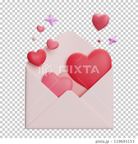 Hearts pouring out of letters 3D graphic Hearts pouring out of letters 3D graphic 119693153