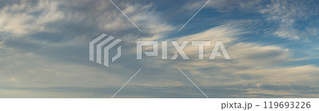 Banner Tropical summer blue sky fluffy white cloud summertime on light sunny day cloudscape. Panoramic Clear bright blue skyline spring sunlight climate background. Heaven blue ecology for web banner Banner Tropical summer blue sky fluffy white cloud summertime on light sunny day cloudscape. Panoramic Clear bright blue skyline spring sunlight climate background. Heaven blue ecology for web banner 119693226