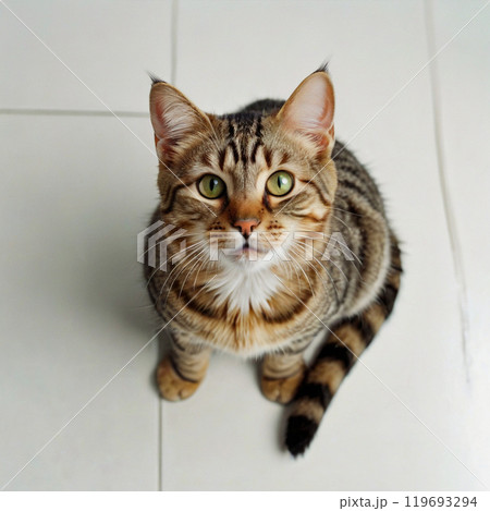 上から見た可愛いキジトラ猫 119693294