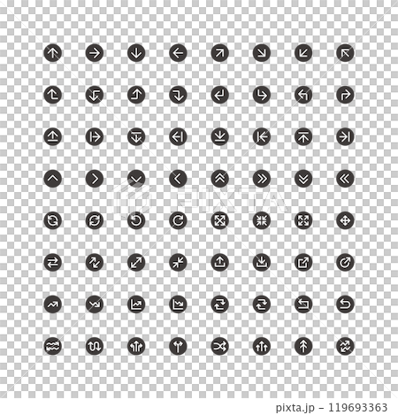 簡單的黑色圓形按鈕箭頭圖示集 119693363