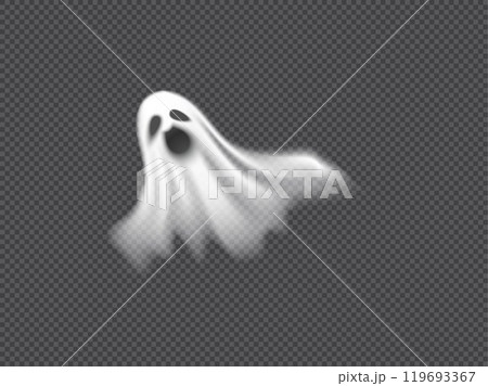 Vector illustration of realistic screaming ghost isolated on dark transparent background. 119693367