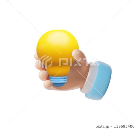 Vector 3D illustration of human hand holding yellow light bulb. Vector 3D illustration of human hand holding yellow light bulb. 119693406