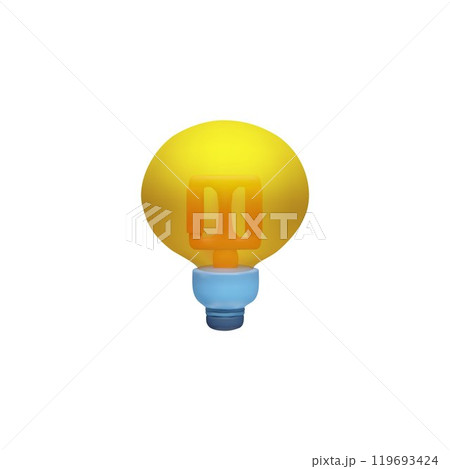 Yellow light bulb 3D cartoon plastic style vector icon, render electric energy, LED lightning, illumination, bright idea 119693424