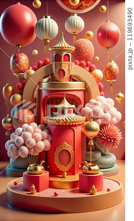 3d rendering of dynamic chinese new year. Generative AI 119693490