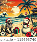 沖縄のビーチとシーサーと雪だるまのクリスマス 浮世絵 119693740