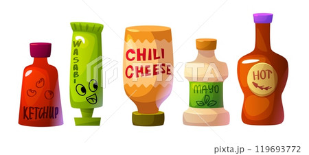 Hot chili sauce bottle. Red spicy ketchup vector 119693772