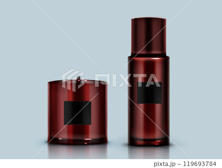 Glass candle mockup with cosmetic bottle isolated 119693784