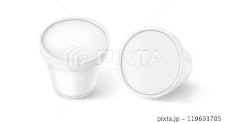 Ice cream plastic cup mockup. White yogurt jar Ice cream plastic cup mockup. White yogurt jar 119693785