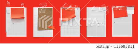 Blank memo note paper glued with adhesive tape. 119693811