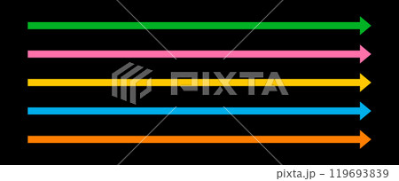 Straight Long Arrow. Set of simple Symbols for apps and websites. Vector flat illustration. Colored pointers isolated on black background 119693839