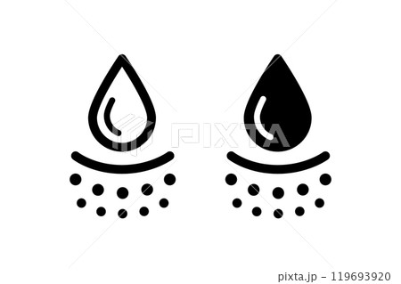 Water absorbent icon. Skin deep hydration symbol. Face care effect. Moisturizing skin icon. Water drop absorb sign. Vector illustration isolated on white background Water absorbent icon. Skin deep hydration symbol. Face care effect. Moisturizing skin icon. Water drop absorb sign. Vector illustration isolated on white background 119693920