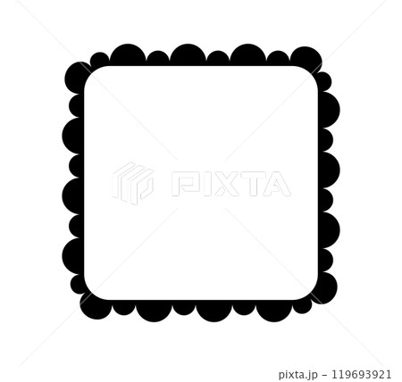 Scalloped edge square frame. Simple rectangle scalloped border. Fabric lace pattern frame. Repeat cute vintage frill ornament. Texture ribbon. Vector illustration isolated on white background Scalloped edge square frame. Simple rectangle scalloped border. Fabric lace pattern frame. Repeat cute vintage frill ornament. Texture ribbon. Vector illustration isolated on white background 119693921