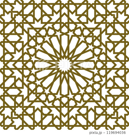 Seamless arabic geometric ornament in brown color. Seamless arabic geometric ornament in brown color. 119694036
