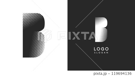 B vector letter. Sharp contrast monogram strike diagonal hatching for industrial yet modern look. High bold logo template. Logotype concept design for brand in tech, architecture, fashion 119694136