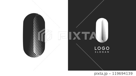 O vector letter. Sharp contrast monogram strike diagonal hatching for industrial yet modern look. High bold logo template. Logotype concept design for brand in tech, architecture, fashion 119694139