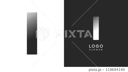 I vector letter. Sharp contrast monogram strike diagonal hatching for industrial yet modern look. High bold logo template. Logotype concept design for brand in tech, architecture, fashion 119694140