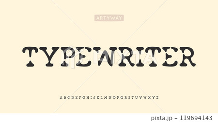 Typewriter alphabet, vintage nostalgic letters, authentic, worn font for timeless logo, book cover, aged editorial text, heritage branding. Literary typography. Vector typeset. 119694143