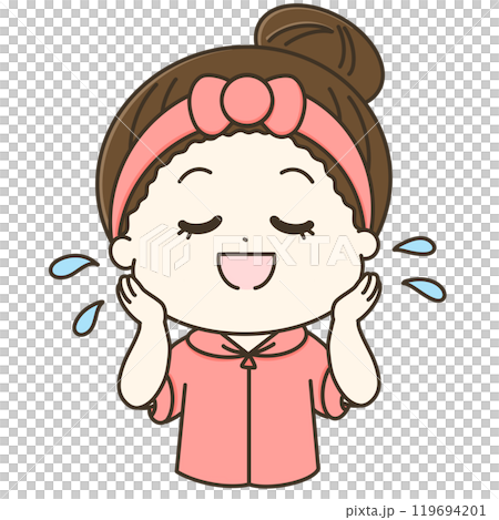 一個女人用水洗皮膚的可愛插圖(粉紅色) 一個女人用水洗皮膚的可愛插圖(粉紅色) 119694201