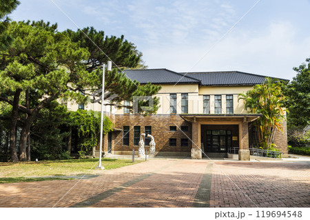 Building view of the Glass Museum of Hsinchu City in Taiwan. it was reconstructed from Hsinchu Civic Hall. 119694548