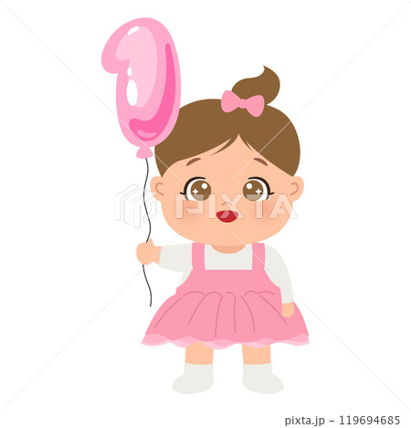 Cute baby girl with balloon number one Cute baby girl with balloon number one 119694685