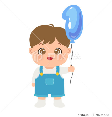 Cute baby boy with balloon number one 119694688