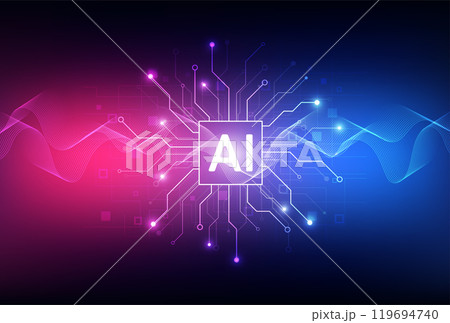 Artificial intelligence chipset on circuit board in futuristic concept technology artwork for web, banner, card, cover. Vector illustration Artificial intelligence chipset on circuit board in futuristic concept technology artwork for web, banner, card, cover. Vector illustration 119694740