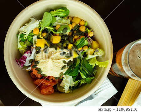 Salad with hummus, salmon Salad with hummus, salmon 119695110