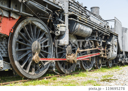 Close-ups of the steam train wheels in Taiwan present strength and beauty. 119695278