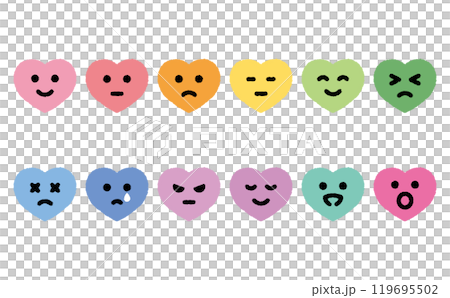Hearts express joy, anger, sorrow and happiness! Cute facial expression illustrations 119695502