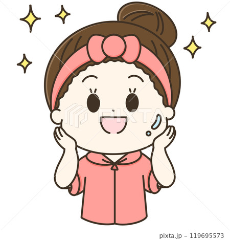 肌の手入れでツルピカになった女性のゆるかわイラスト ピンク 119695573