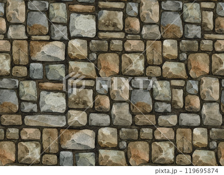 Rough stone surface seamless pattern element. Watercolor illustration. Hand drawn different solid stones, rough rocks background. Rocky rustic wall texture surface seamless pattern Rough stone surface seamless pattern element. Watercolor illustration. Hand drawn different solid stones, rough rocks background. Rocky rustic wall texture surface seamless pattern 119695874