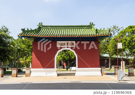 Building view of the Koxinga Shrine(Yanping Junwang Temple) in Tainan, Taiwan, is the only Fujianese-style shrine in Taiwan. Building view of the Koxinga Shrine(Yanping Junwang Temple) in Tainan, Taiwan, is the only Fujianese-style shrine in Taiwan. 119696368