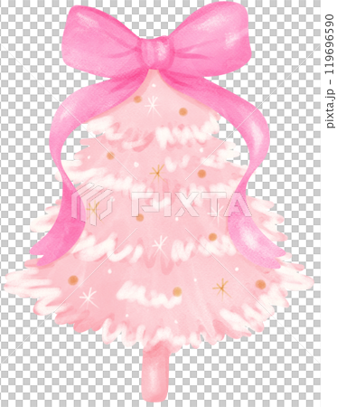 Pink Coquette Christmas tree with ribbon bow watercolor 119696590