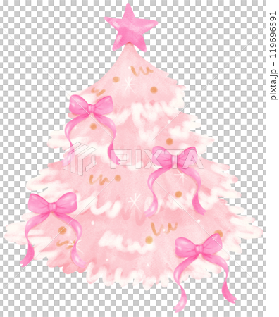 Pink Coquette Christmas tree with bows watercolor 119696591