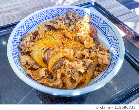 朝の光と薄化粧した牛丼(並) 119696735