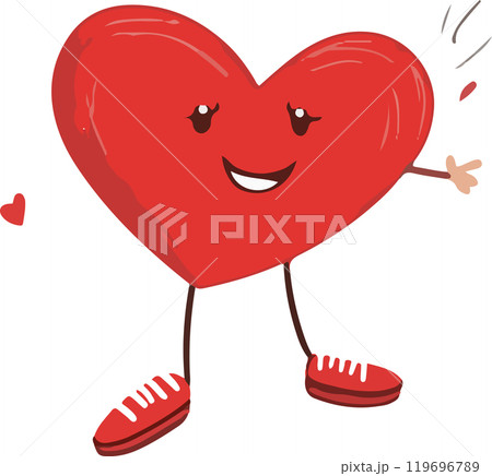 A happy red heart character wearing sneakers. Vector illustration 119696789