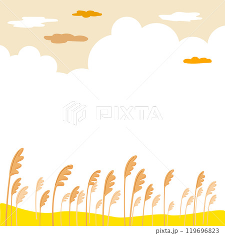 Autumn landscape background design with reeds and clouds. 119696823