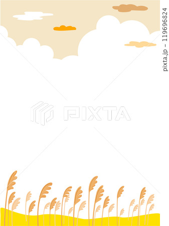 Autumn landscape background design with reeds and clouds. 119696824