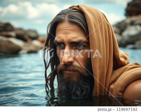 Jesus in Water. High quality illustration Jesus in Water. High quality illustration 119697192
