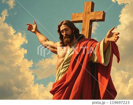 Jesus Christ Statue with Open Arms. High quality illustration Jesus Christ Statue with Open Arms. High quality illustration 119697223
