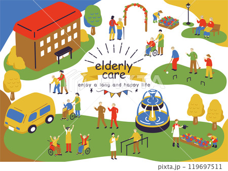 老人ホームの生活楽しむ人達 119697511