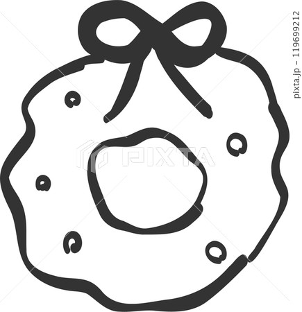クリスマスリースのモノクロ線画手描きイラストアイコン 119699212