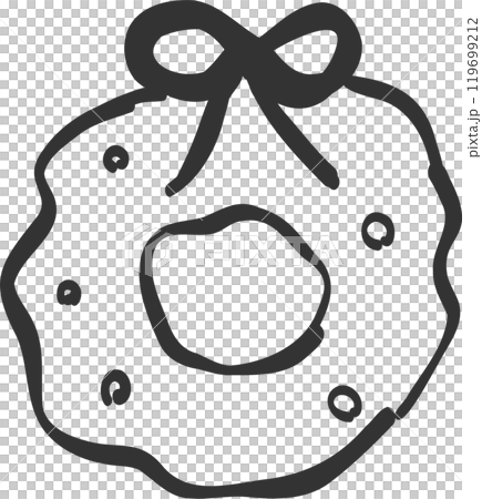 クリスマスリースのモノクロ線画手描きイラストアイコン 119699212