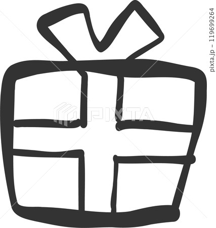クリスマスプレゼントのモノクロ線画手描きイラストアイコン 119699264