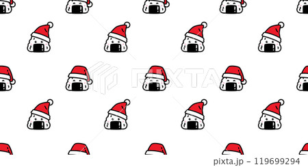 onigiri seamless pattern christmas santa claus hat japanese food vector cartoon scarf isolated wrapping paper tile background repeat wallpaper doodle illustration design 119699294